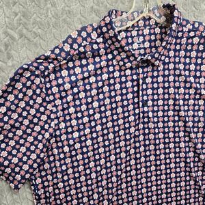 Mizzen+Main Polo Shirt Mens XL Trim Blue Pink Floral Performance Golf Stretch